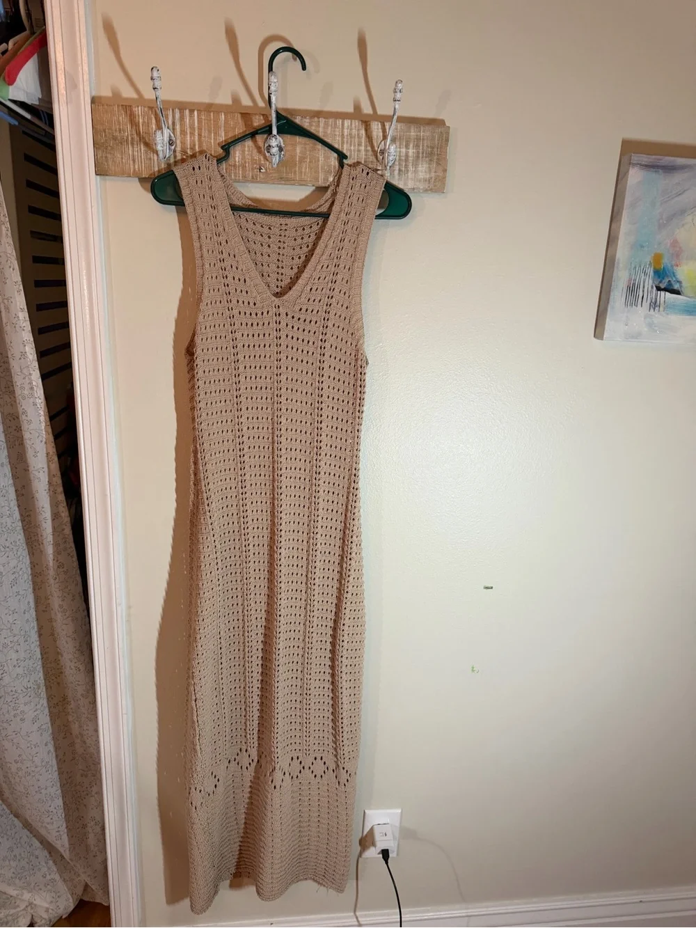 🤍✨ Long Crochet Beach Cover-Up Dress – Cream ✨🏖️👗 Size: L Excellent condition